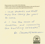 Origami Birds Note Wishes for the Library's 50th Anniversary from Colette Masterson by Courtright Memorial Library