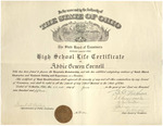 High School Life Certificate for Abbie Geneva Cornell