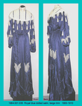 Dress, Royal Blue Satin, Beige Trim by 001