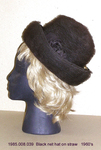 Hat, Black Shirred Net on Straw, Deep Crown, Saucer by 008