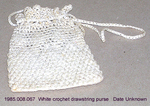 Purse, Drawstring, White Crochet by 008