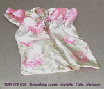 Purse, Drawstring, Ivory Brocade/Pink Flowers, Pink Ribbon by 008