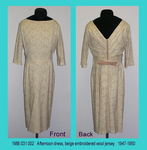 Dress, Beige Wool Jersey, Tan Embroidery, 3/4 Sleeves by 031