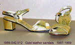 Shoes, Sandals, Gold Kid, Chunky Heel by 042