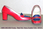 Shoes, Pumps, Red Kidskin, High Ramp, Navy Suede Trim by 048