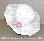 Hat, White Linen, Organdy Roses, Deep Crown by 001