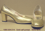 Shoes, Gold Calf Pumps, Platform, Chunky Heel, Large by 004