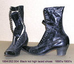 Shoes, High, Black Kid, Stacked Heel, Laces Missing by 052