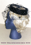 Hat, Black, Small Velvet Band, Veil with Chenille Dots by 059