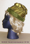 Hat, Brimless, Olive Satin, Velvet, Rosette Crown by 059