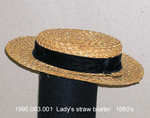 Hat, Female, Straw "Boater," Tan, Black Band by 063