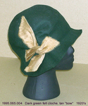 Hat, Cloche, Dark Green Felt, Tan Plush Bow by 065