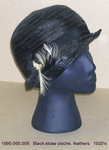 Hat, Cloche, Black Straw, Feathers, Grosgrain by 065