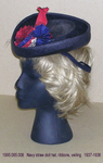 Hat, Doll, Navy Straw, Red/White/Blue Ribbons, Veiling by 065