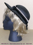 Hat, Picture, Black Straw, Cream Lace/Black Velvet Ribbon Trim by 065
