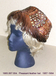 Hat, Bonnet Type, Tan/Brown Pheasant Feathers by 067