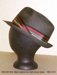Hat, Male, Alpine, Dark Brown Straw, Red/Yellow/Black Grosgrain Band+Box by 067