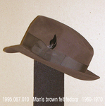 Hat, Male, Fedora, Brown Felt, Brown Grosgrain Band, Feather+ Box by 067