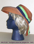 Hat, Picture, Tan Leghorn, Lime/Navy/Tan Grosgrain Band by 072
