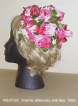 Hat, Small, Taffeta Roses, White Lilacs on Chenille Frame by 073