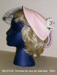 Hat, Straw, Pink, Off-the-Face, Navy Veil, White Lilacs by 073