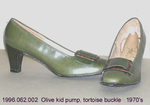 Shoes, Pump, Olive Kid, Brown Tortoise Buckle by 062
