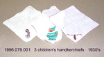 Handkerchiefs, 3, Child's, White, Appliques by 079