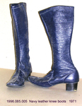 Shoes, Knee Boots, Square Toe, Large Heels, Navy by 085