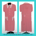 Dress, Red/White Print, Soutache Trim, Crepe by 056