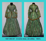 Dress, Trousseau, Green Silk Stripe, Crinoline, Pagoda+Fabric by 089