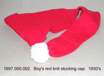 Hat, Male, Boy's Red Knit Stocking Cap, Long, White Pompom by 090
