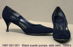 Shoes, Pump, Spike Heel, Black Suede, Side Vent by 091