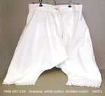 Drawers, Divided, White Cotton, Lace Trim at Knee by 061