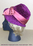 Hat, Cloche, Purple Plush Mauve Satin Bow/Band by 094