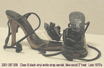 Shoes, Female, Clear/Black Vinyl Ankle Strap Sandal, Fake Wood 3" Spike Heel by 097