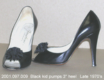 Shoes, Female, Black Kid Open Toe Pump, Spike 3" Heel, Pompom by 097