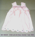 Dress, Child, Pink Silk, Smocked, Sleeveless, Size 2 by 098
