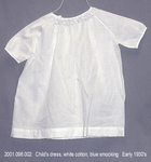 Dress, Child, White Cotton, Smocked, Short Sleeve, Size 2 by 098