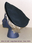 Hat, Female, Large Tam, Black Felt, Velvet Edge, 5 "Turquoise" Studs at Brim by 101