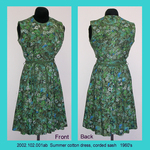 Dress, Green Cotton Print, Sleeveless, Pleated Short Skirt by 102