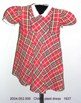 Dress, Children, Plaid, Red/Yellow/Black, Puff Sleeves, Semicircle Skirt, White Collar by 052