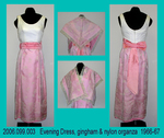 Dress, Evening, Pink/White Gingham, White Nylon Organza, Shawl by 099