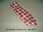 Tie, Female, Wide, Flowered, Red, Tan, White Polyester Twill by 002
