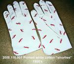 Gloves, Shortie Cotton, White with Small Cardinals Printed Overall by 116