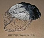 Hat, "Eugenie", Beige Felt, Black Veil, Feathers by 117