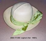 Hat, Beige Leghorn Straw, Chartreuse Ribbon by 117