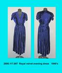 Dress, Evening, Royal Blue Rayon Velvet, Shirred Trim, Short Sleeves by 117