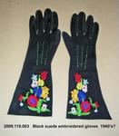 Gloves, Black Suede, Embroidered Flowers on Back by 119