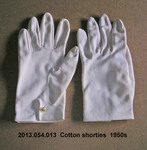 Gloves, Female, White Cotton Shorties, Single Pearl Button by 054
