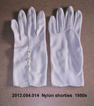 Gloves,Female, Off-White Nylon Shorties, 4 Pearl Buttons on Back by 054